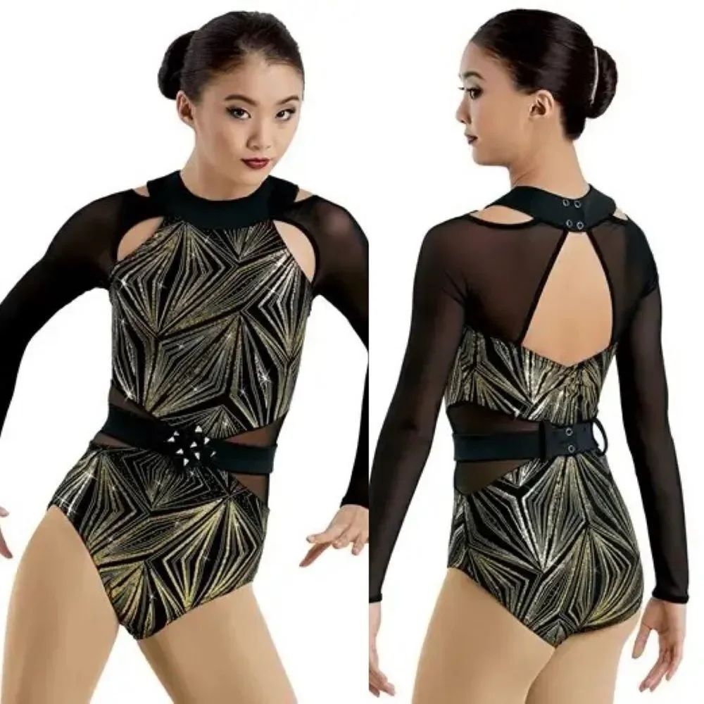 Weissman dance costume black gold geometric Change Is Everything 10905 IC 7/8